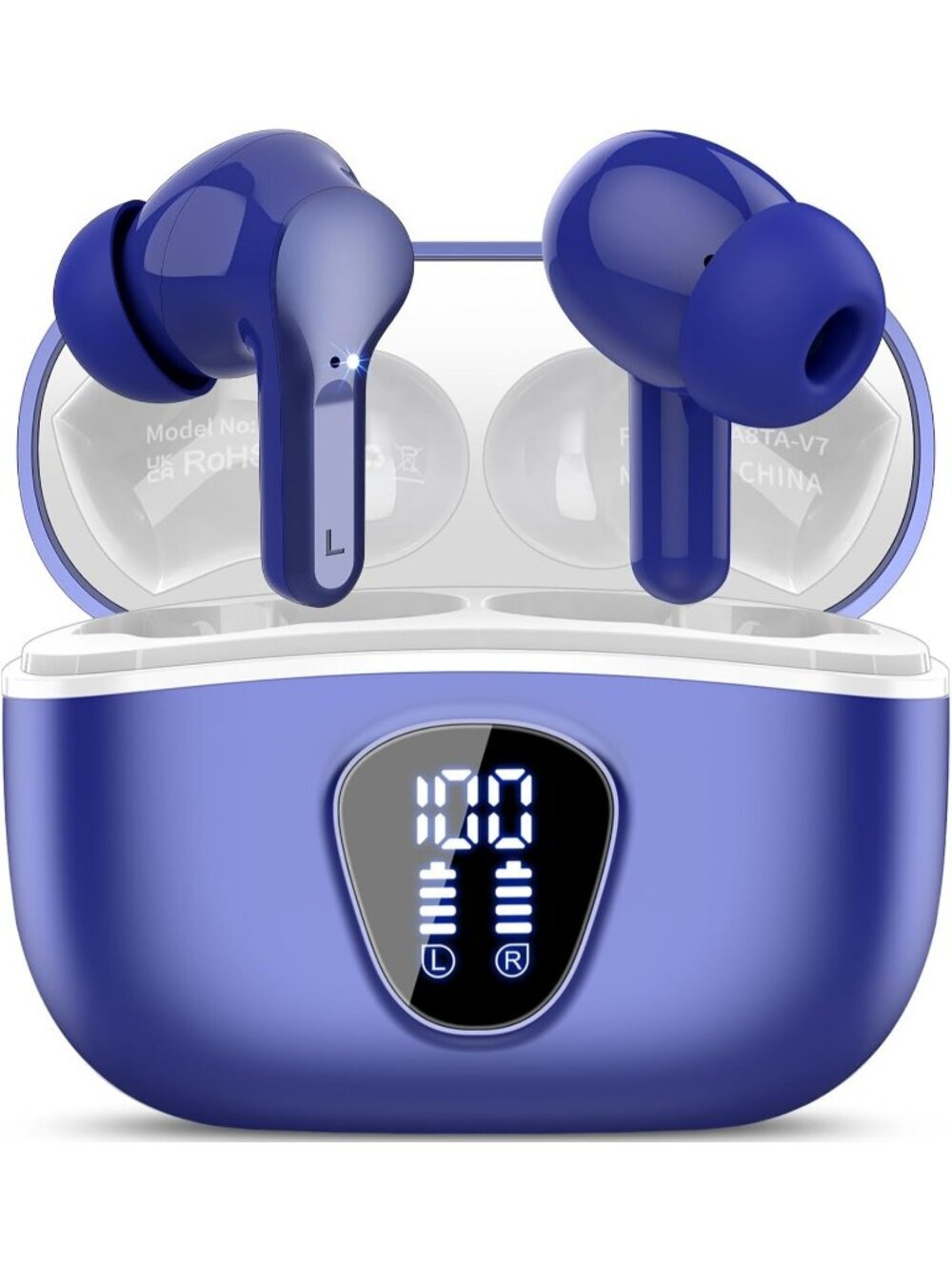 Wireless Blue Bluetooth 5.4 Earbuds HiFi Stereo ENC Noise Cancelling Mic 48H